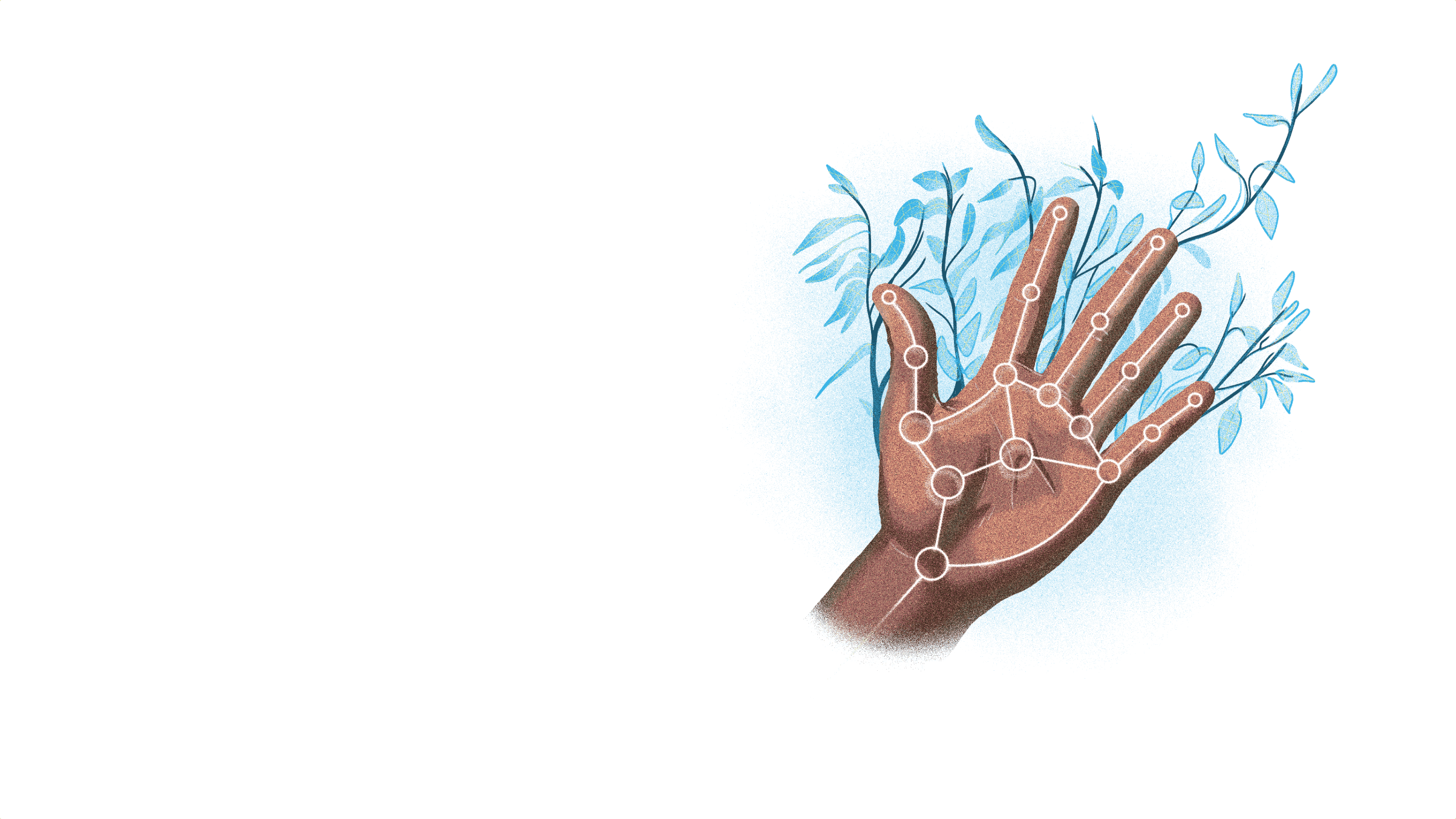 Open hand with plants behind