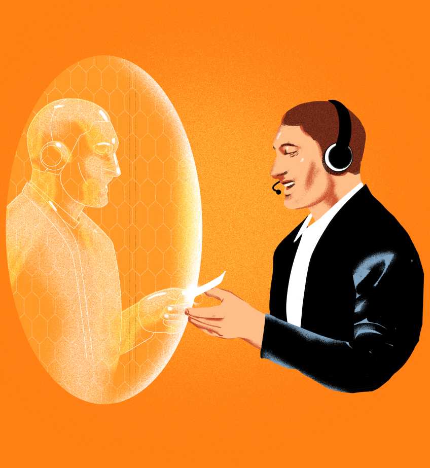 Man receiving something from his reflection